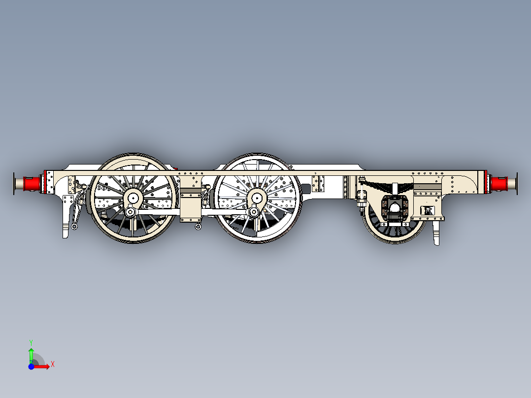 蒸汽车主框架（含传动装置与发动机）前视图