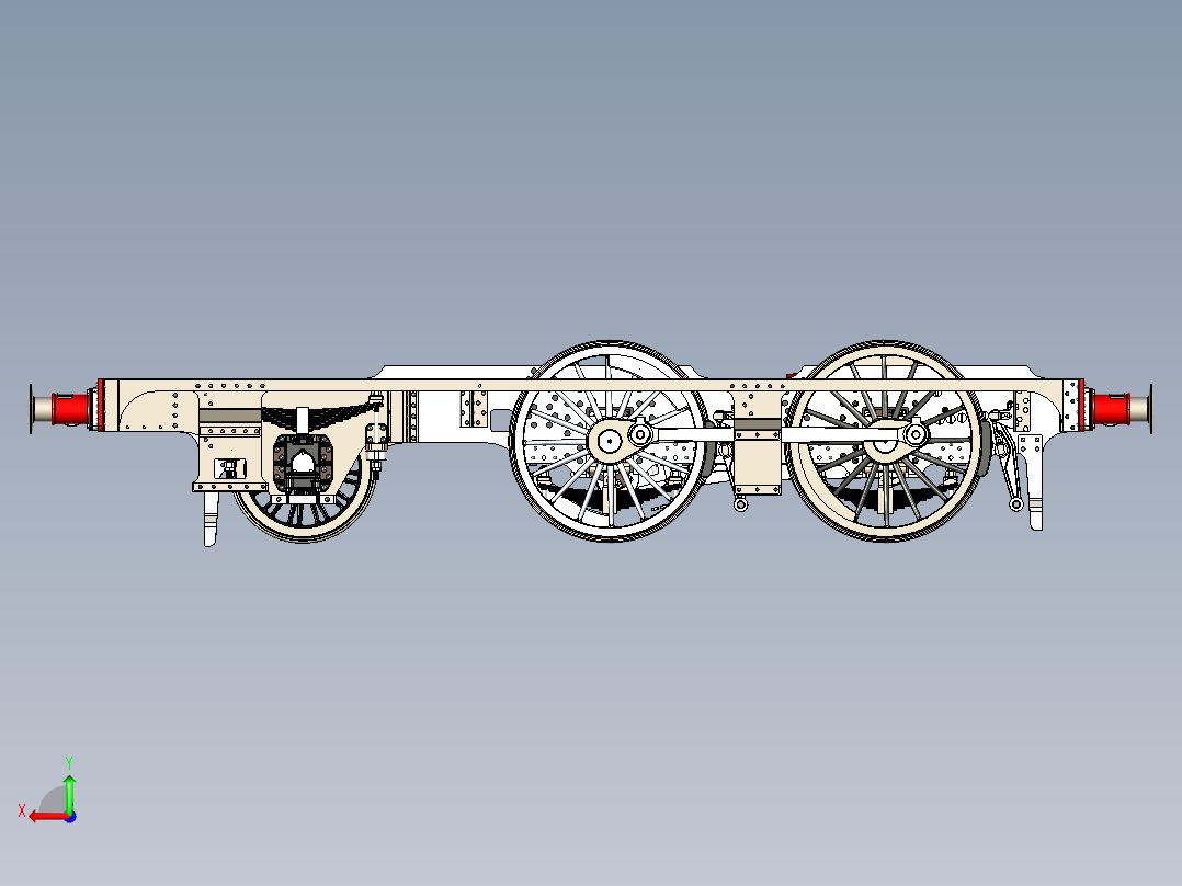 蒸汽车主框架（含传动装置与发动机）后视图
