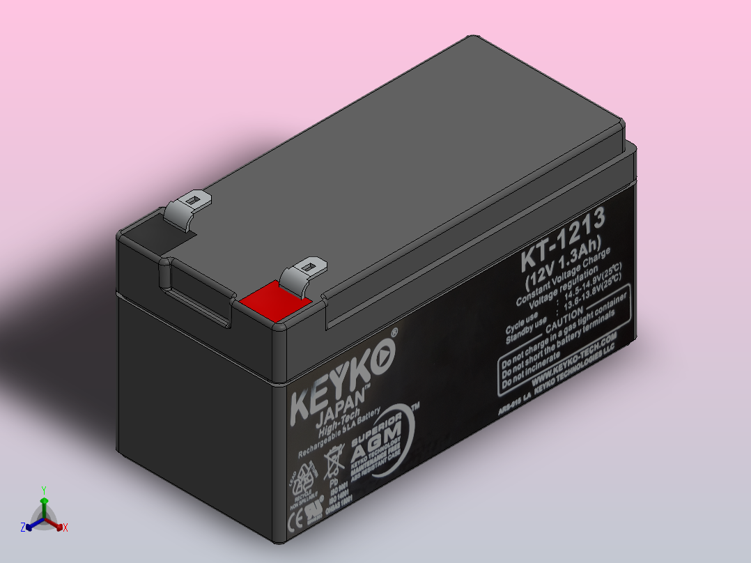 KT-1213 12v 1.3 Ah AGM铅酸电池主视图