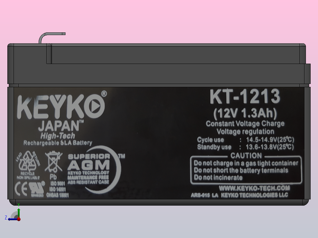 KT-1213 12v 1.3 Ah AGM铅酸电池右视图