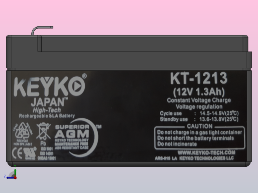 KT-1213 12v 1.3 Ah AGM铅酸电池右视缩略图