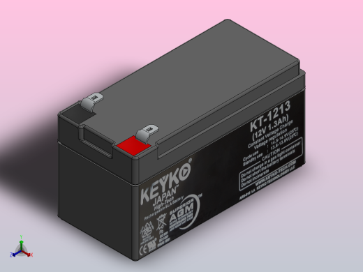 KT-1213 12v 1.3 Ah AGM铅酸电池正等轴测缩略图