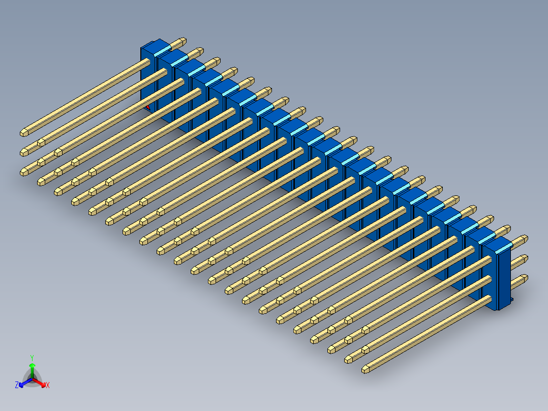 彩色公头100mil（2.54mm）系列-DS1021_blue_3x21p_100mil_Type19_rev1.0主视图