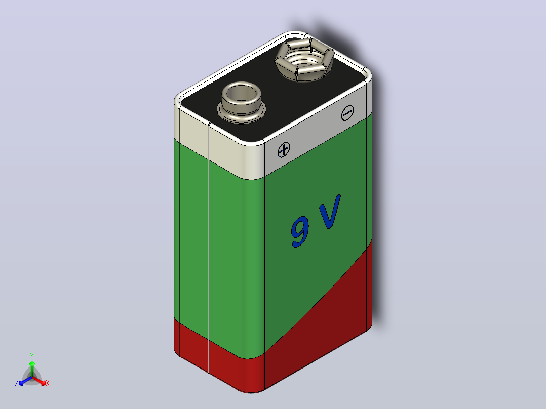 9v方块电池模型3D图纸 STEP格式正等轴测图