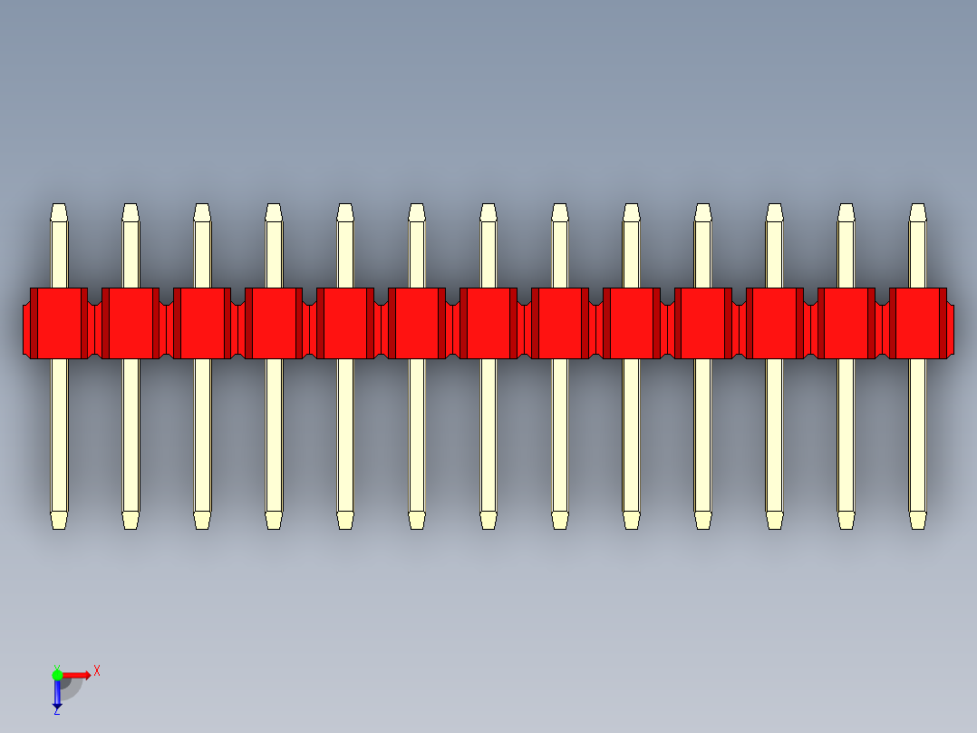 彩色公头100mil（2.54mm）系列-DS1021_red_1x13p_100mil_Type1_rev1.0俯视图