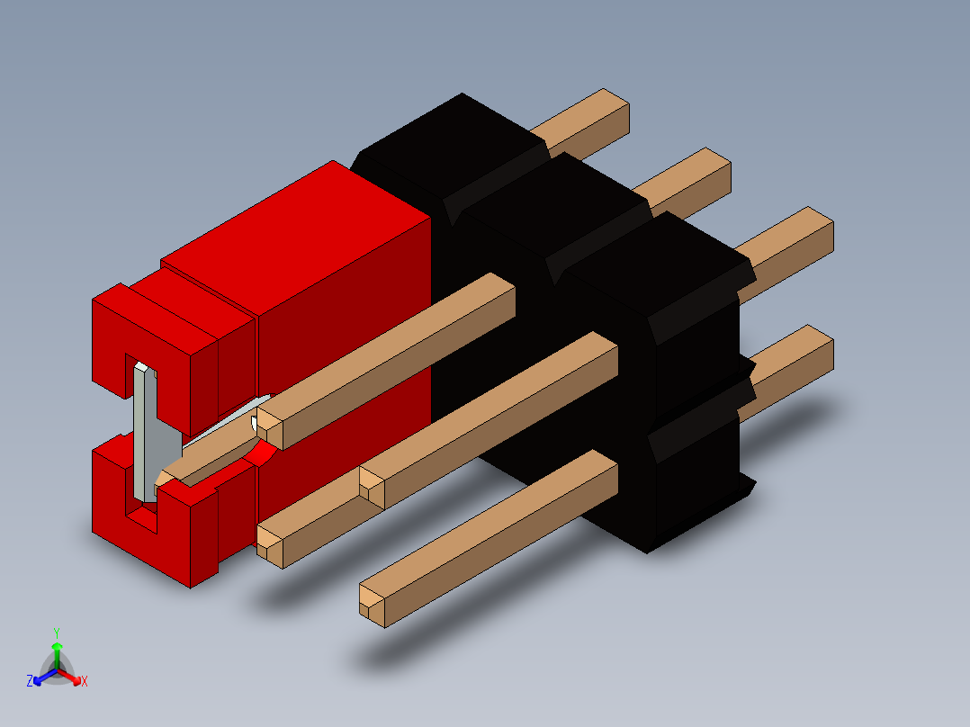 带跳线的排针-pinheader 2x3 and 1l jumper正等轴测图