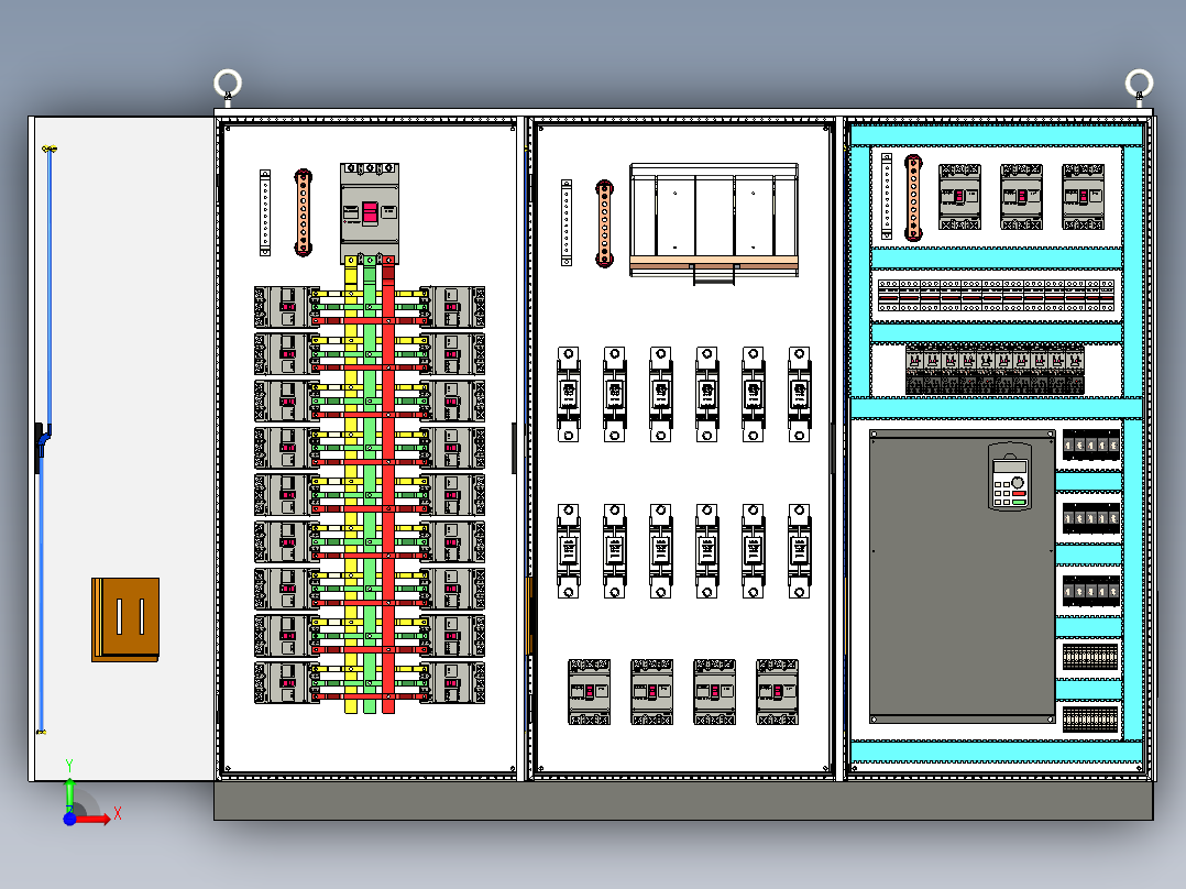 三柜组装630A竖装刀开关变频器控制柜 55899前视图