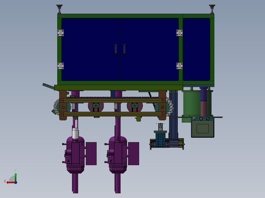 链板式自动攻牙机 非标自动化设备3D图纸3D模型后视图