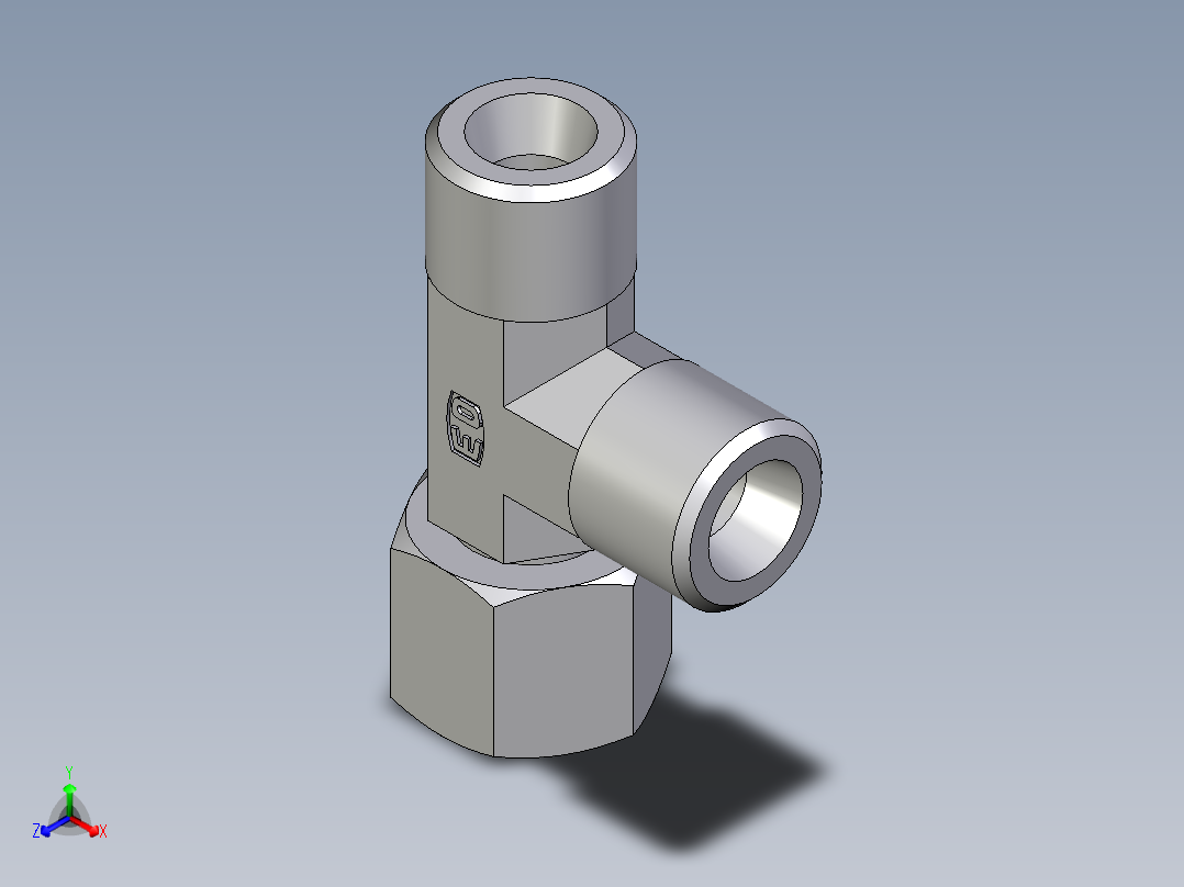 卡套式工业通用硬管接头EO_Swivel_nut_run_tee_EL08SOMD71正等轴测图
