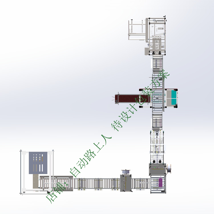包装设备产线3d图纸开箱装箱打包捆扎码垛等整线流水线3d方案