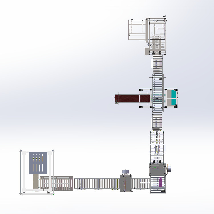 包装设备产线3d图纸开箱装箱打包捆扎码垛等整线流水线3d方案