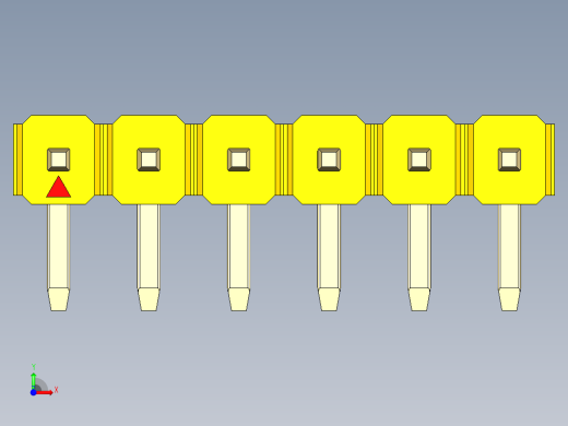 彩色公排针 100mil 2.54mm 系列-DS1022_yellow_1x06p_100mil_TypeD_rev1.0前视缩略图