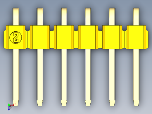 彩色公排针 100mil 2.54mm 系列-DS1022_yellow_1x06p_100mil_TypeD_rev1.0俯视缩略图