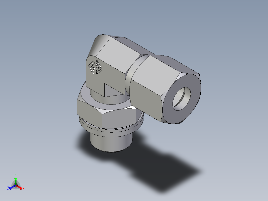 卡套式工业通用硬管接头EO_Adjustable_Locknut_elbow_WEE08LRCF正等轴测图