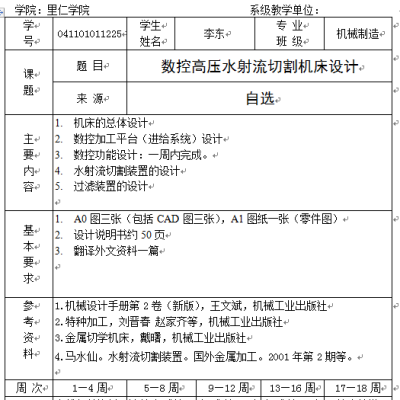 数控高压水射流切割机 毕业设计 CAD图纸缩略图