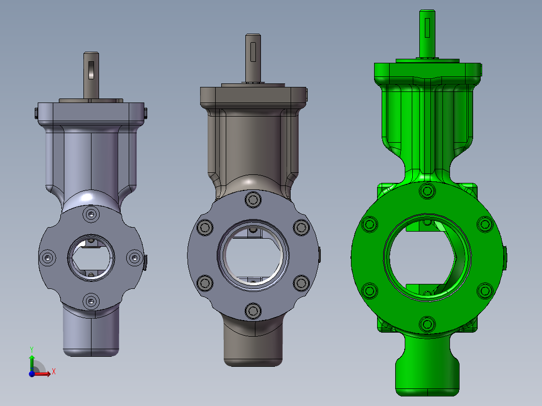 3款1.5“V系列分段球阀模型前视图