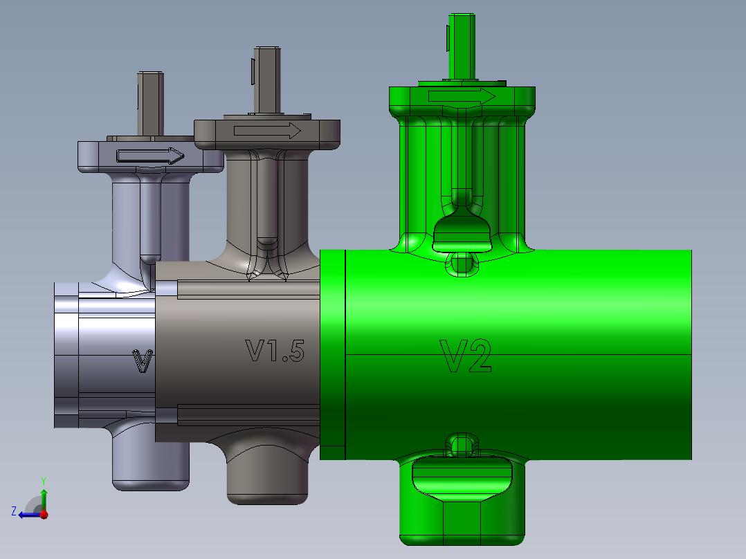 3款1.5“V系列分段球阀模型右视图