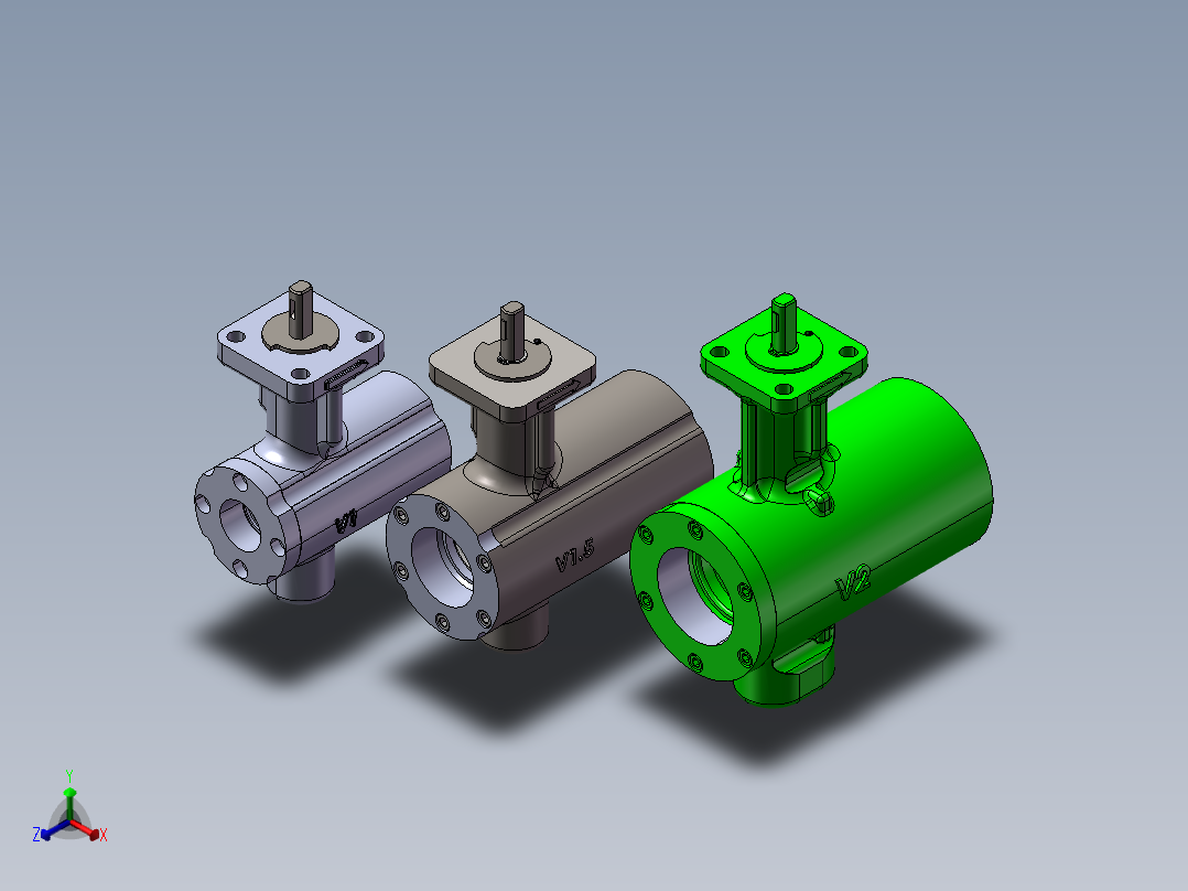 3款1.5“V系列分段球阀模型正等轴测图