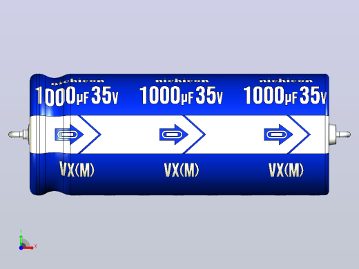 铝制轴向电解电容器。VX系列1000ufx35v。13x32mm毫米。间距35至41毫米。电解镍镉电池前视缩略图