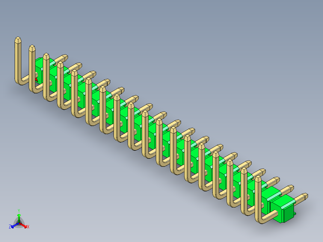 彩色公排针 100mil 2.54mm 系列-DS1022_green_18p_100mil_TypeU_rev1.0主视图