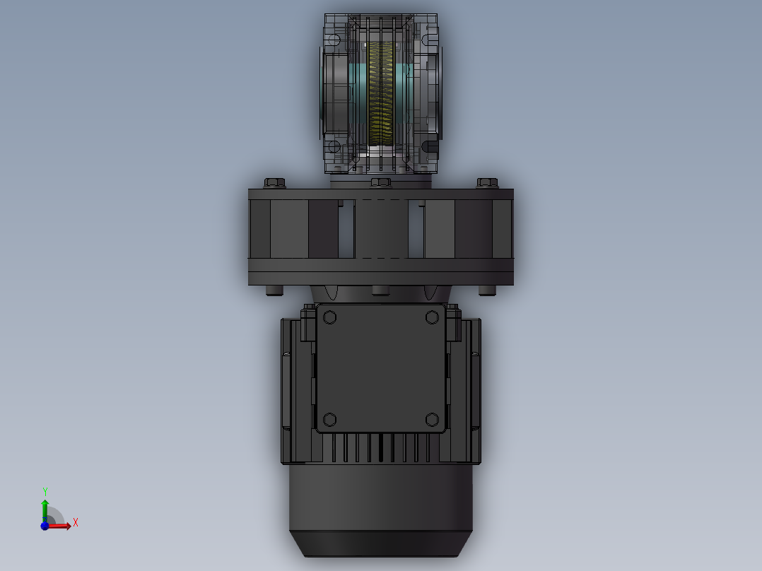 三相电机蜗轮蜗杆减速箱设计 三维模型前视图