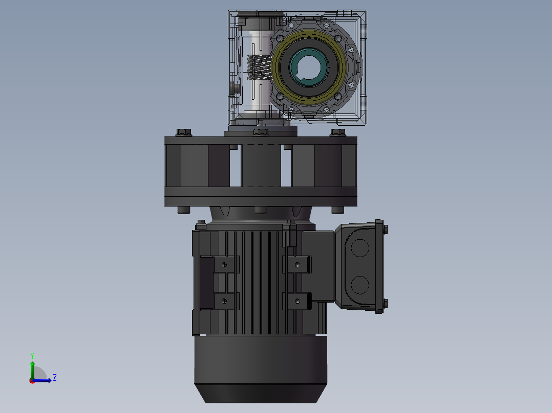 三相电机蜗轮蜗杆减速箱设计 三维模型左视图