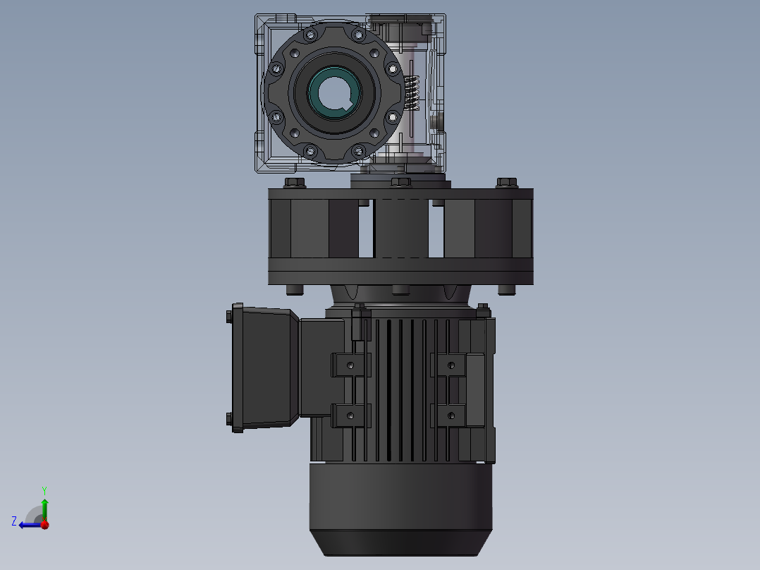 三相电机蜗轮蜗杆减速箱设计 三维模型右视图
