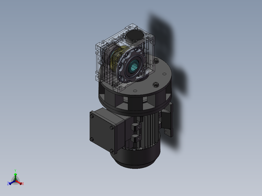 三相电机蜗轮蜗杆减速箱设计 三维模型正等轴测图