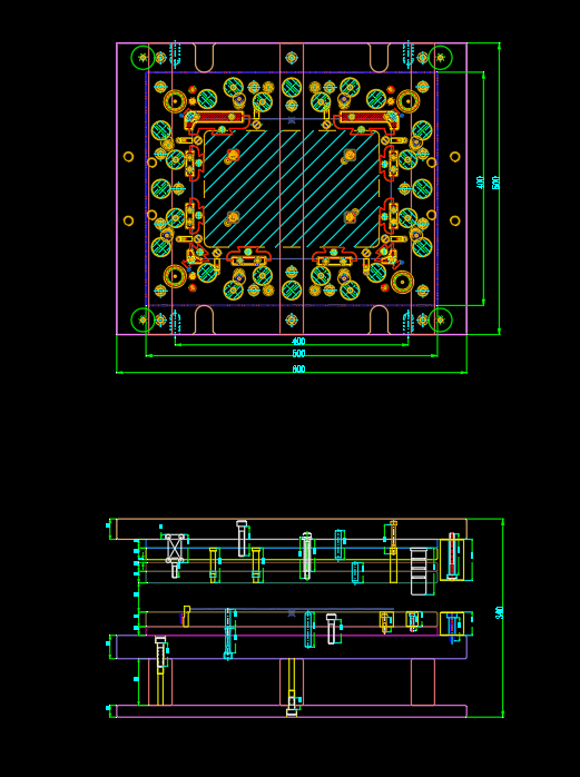笔记本A面外壳切角冲孔模具设计图
