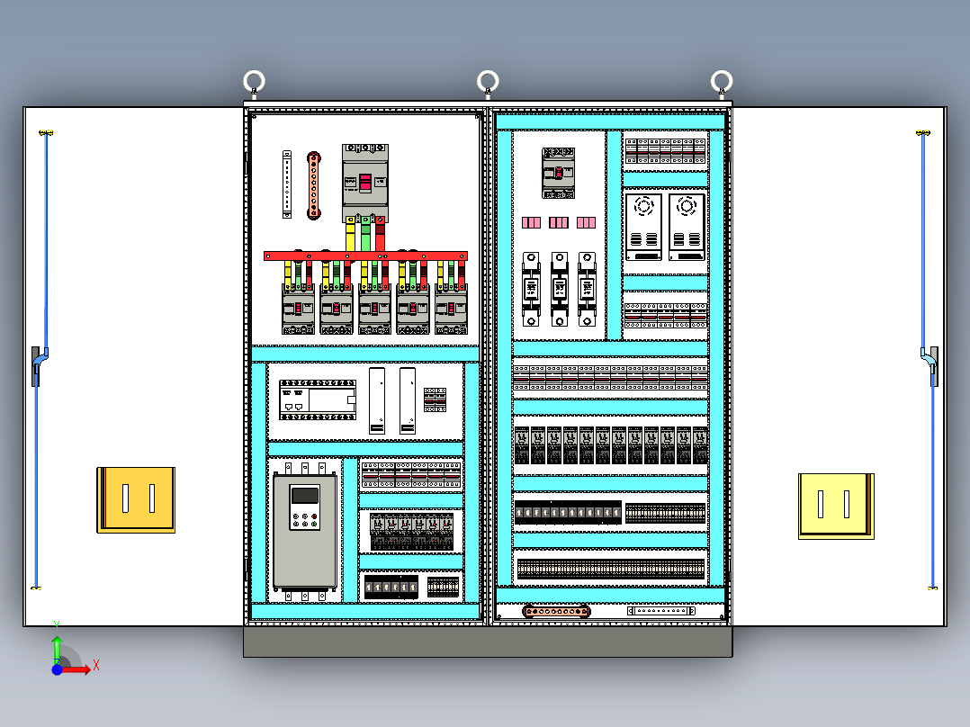双柜组装630Aplc软启动消防风机控制柜 56395前视图
