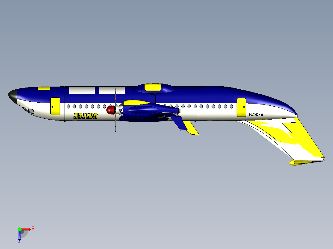 Proton Turboliner试验机3D数模图纸 x_t格式俯视图
