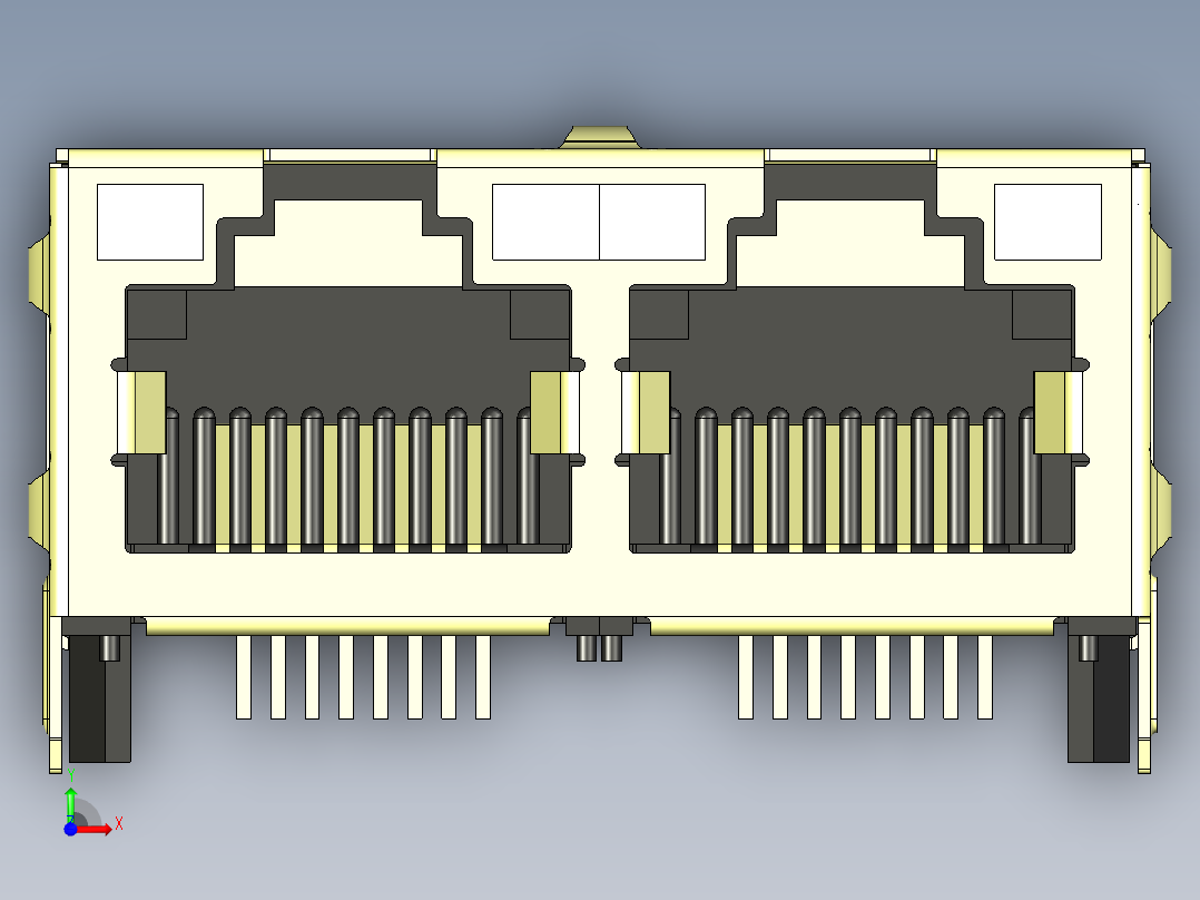 RJ45模块插孔连接前视图