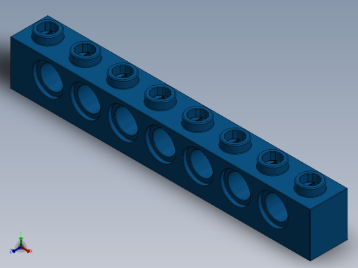 乐高机械组积木（横梁）-370223 Bright Blue Technic Brick 1 x 8 with Holes正等轴测缩略图