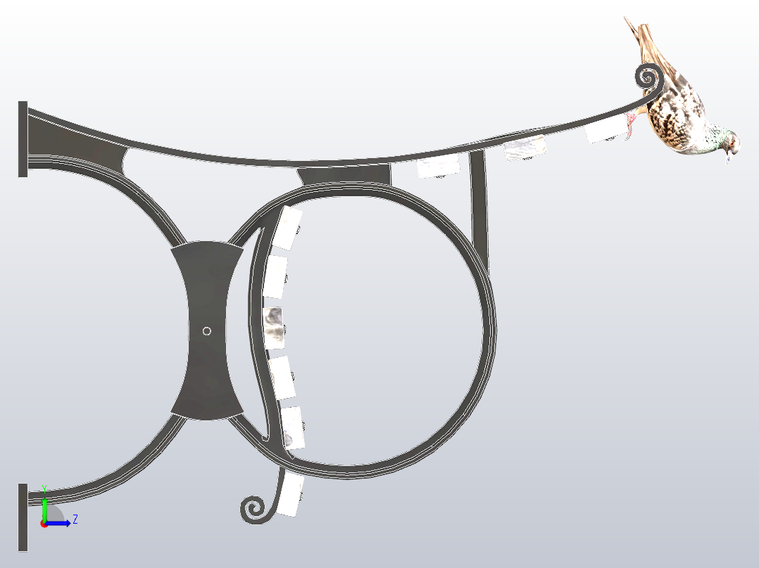 带鸽子的公园长椅左视图