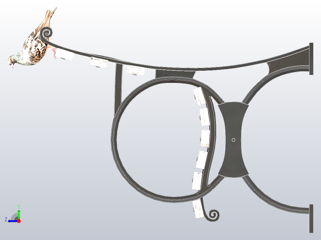 带鸽子的公园长椅右视图