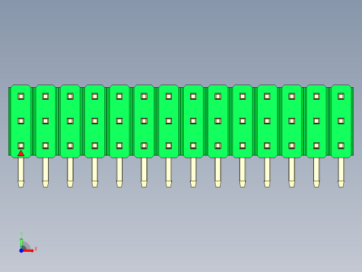 彩色公排针 100mil 2.54mm 系列-DS1022_green_3x14p_100mil_TypeD_rev1.0前视缩略图