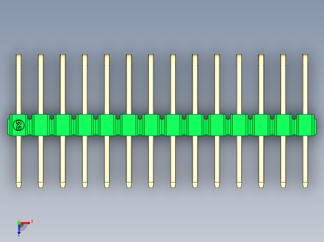 彩色公排针 100mil 2.54mm 系列-DS1022_green_3x14p_100mil_TypeD_rev1.0俯视图