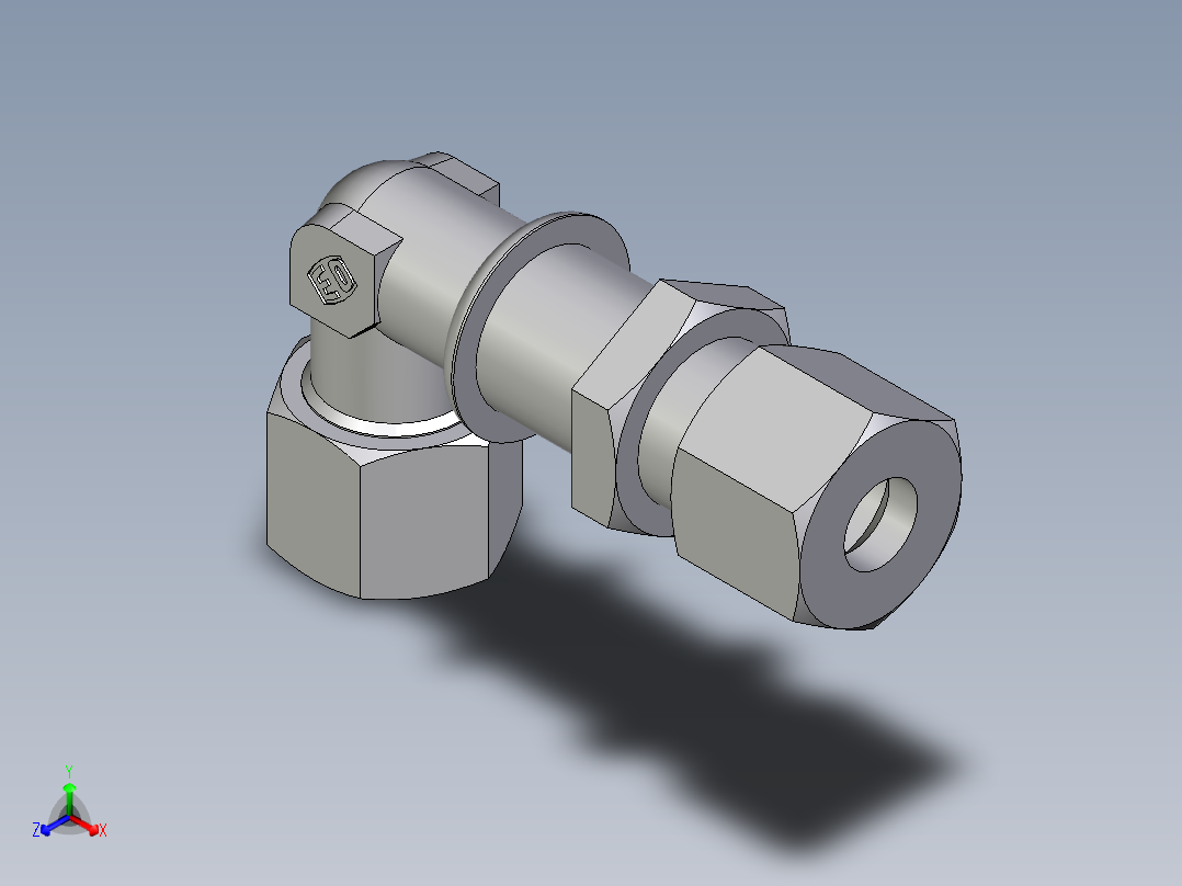 卡套式工业通用硬管接头EO_Bulkhead_elbow_WSV10ZS71正等轴测图
