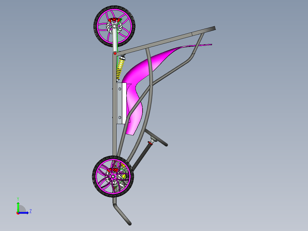51-三轮单座卡丁车三维建模图纸 SolidEdge设计 附STEP格式左视图