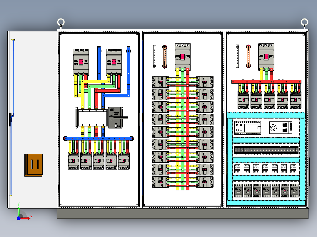 三柜组装双电源630A竖装630Aplc控制柜前视图