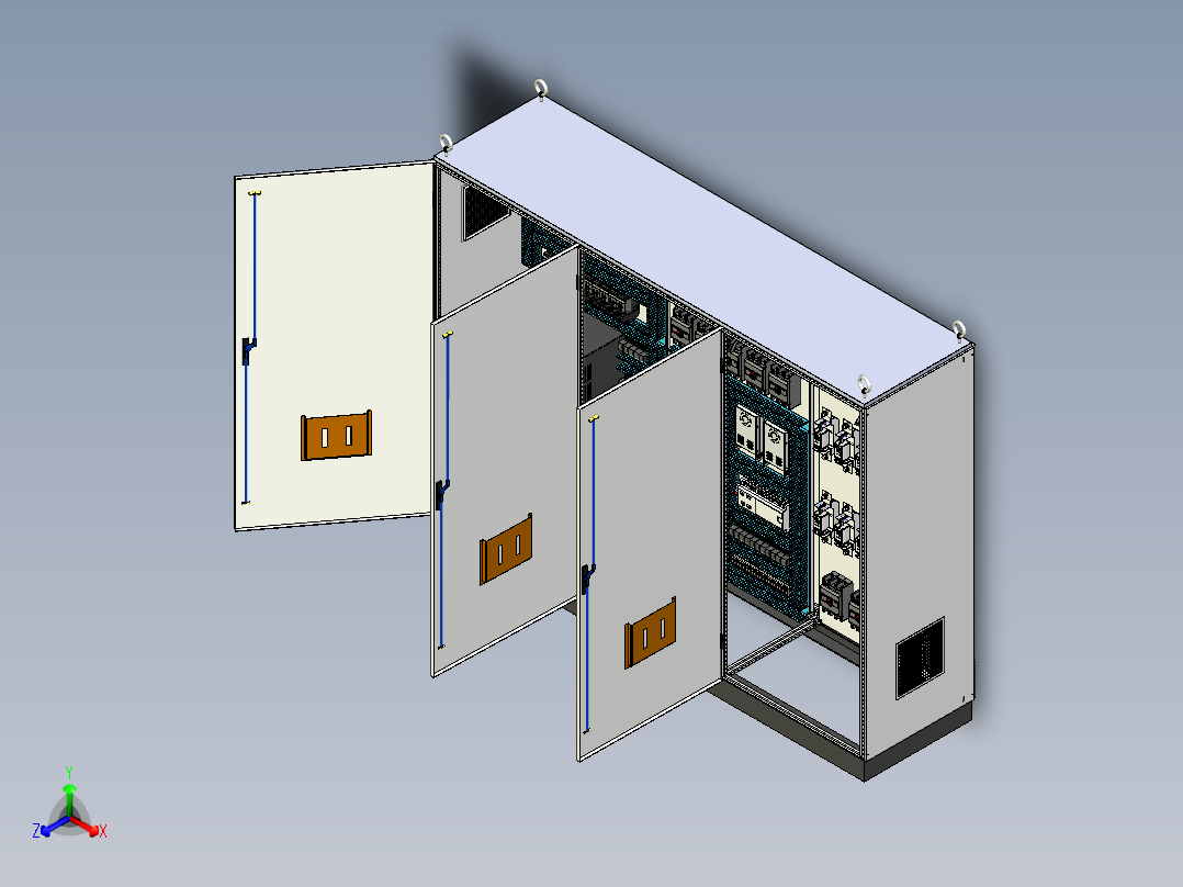 三柜组装变频器刀开关软启动控制柜正等轴测图