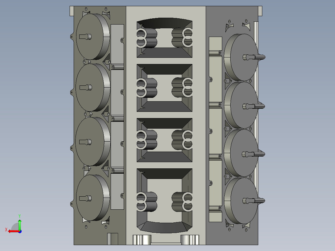 V8 发动机缸体后视图