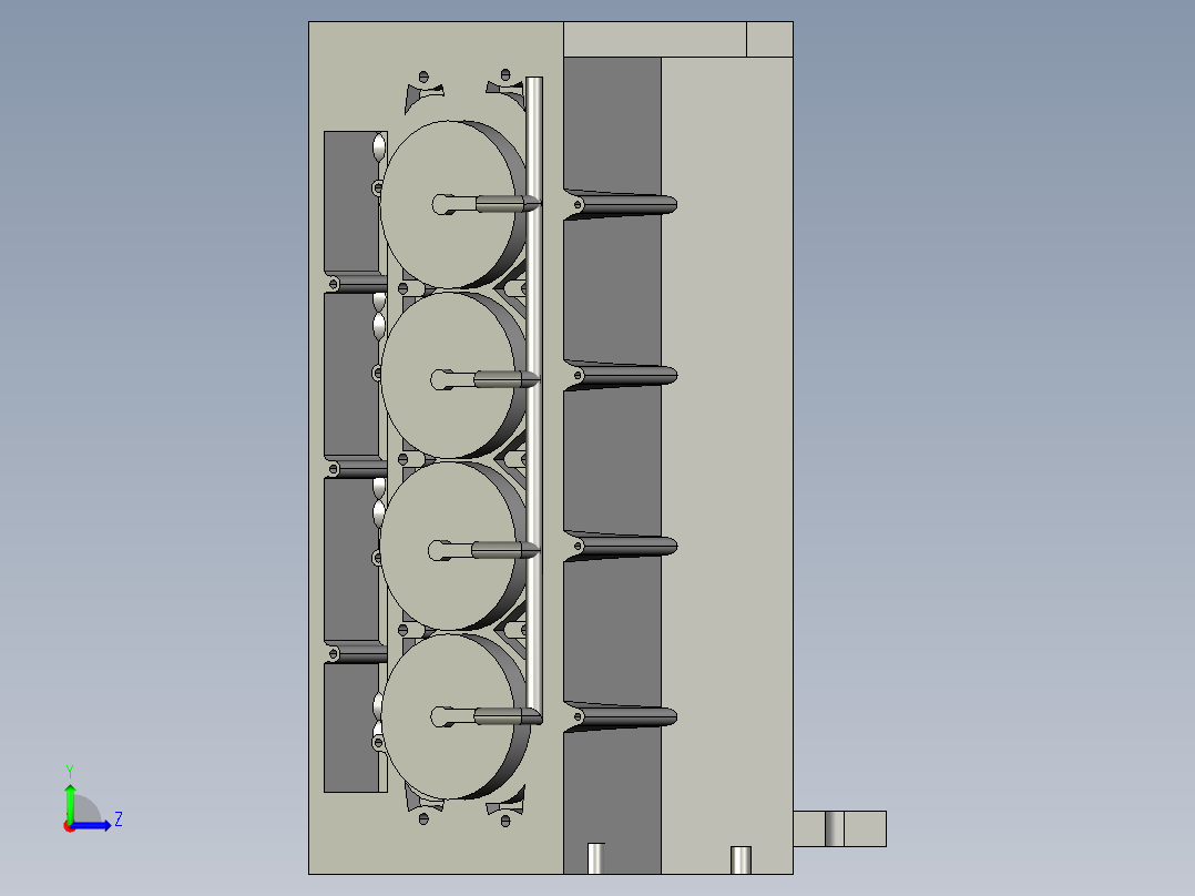 V8 发动机缸体左视图