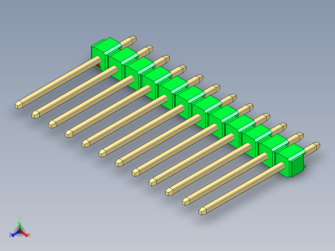 彩色公头100mil（2.54mm）系列-DS1021_green_1x12p_100mil_Type5_rev1.0主视图