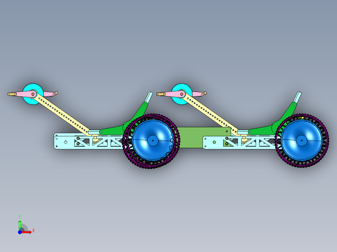 双人手摇斜躺车旅行胖胎自行车前视图