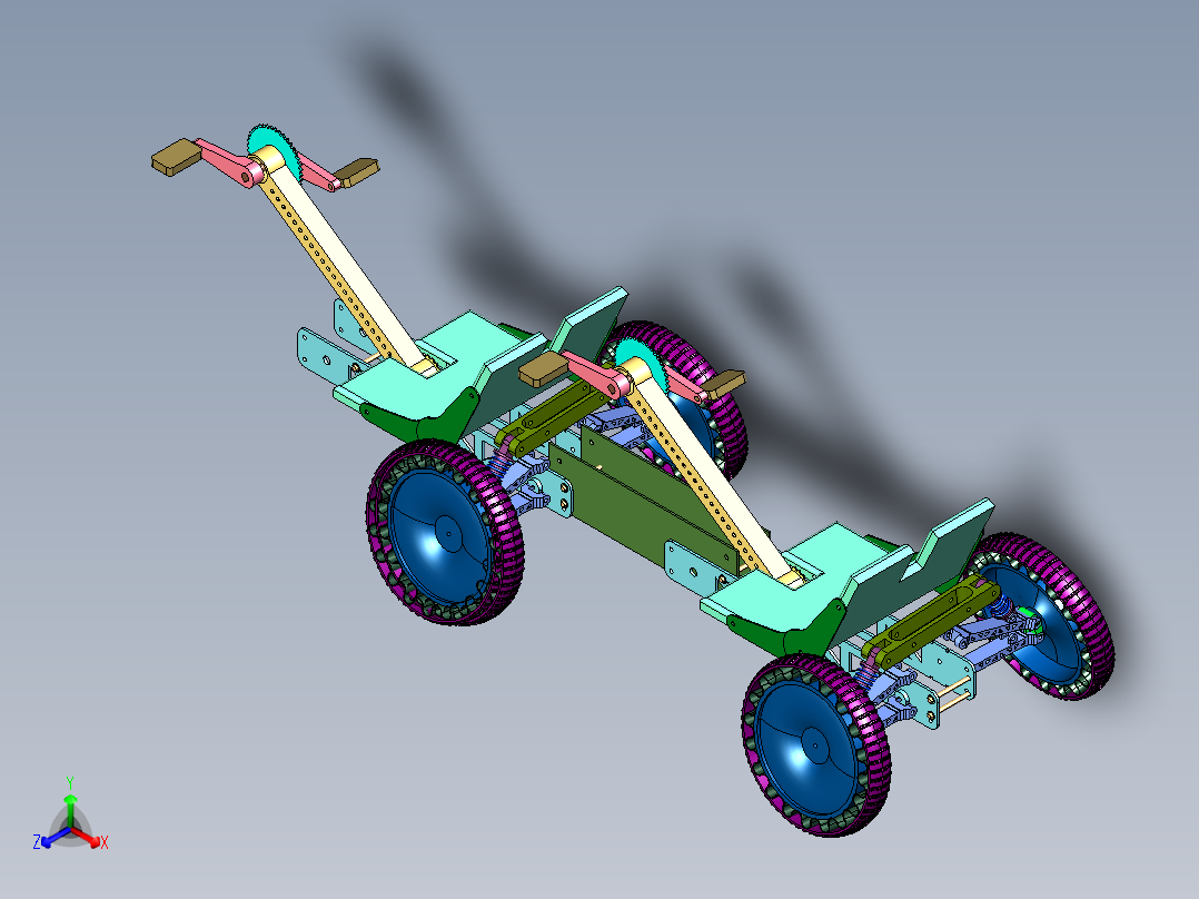 双人手摇斜躺车旅行胖胎自行车正等轴测图