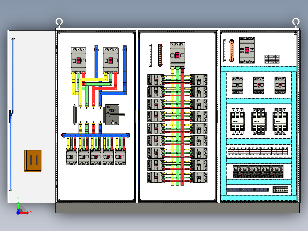 三柜组装双电源630A交流接触器控制柜前视图