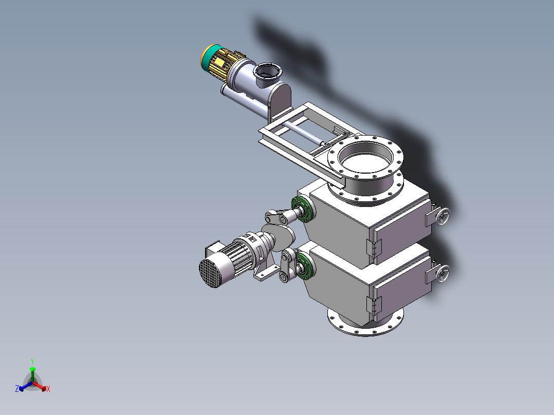 01-电动双层单门翻板阀正等轴测图