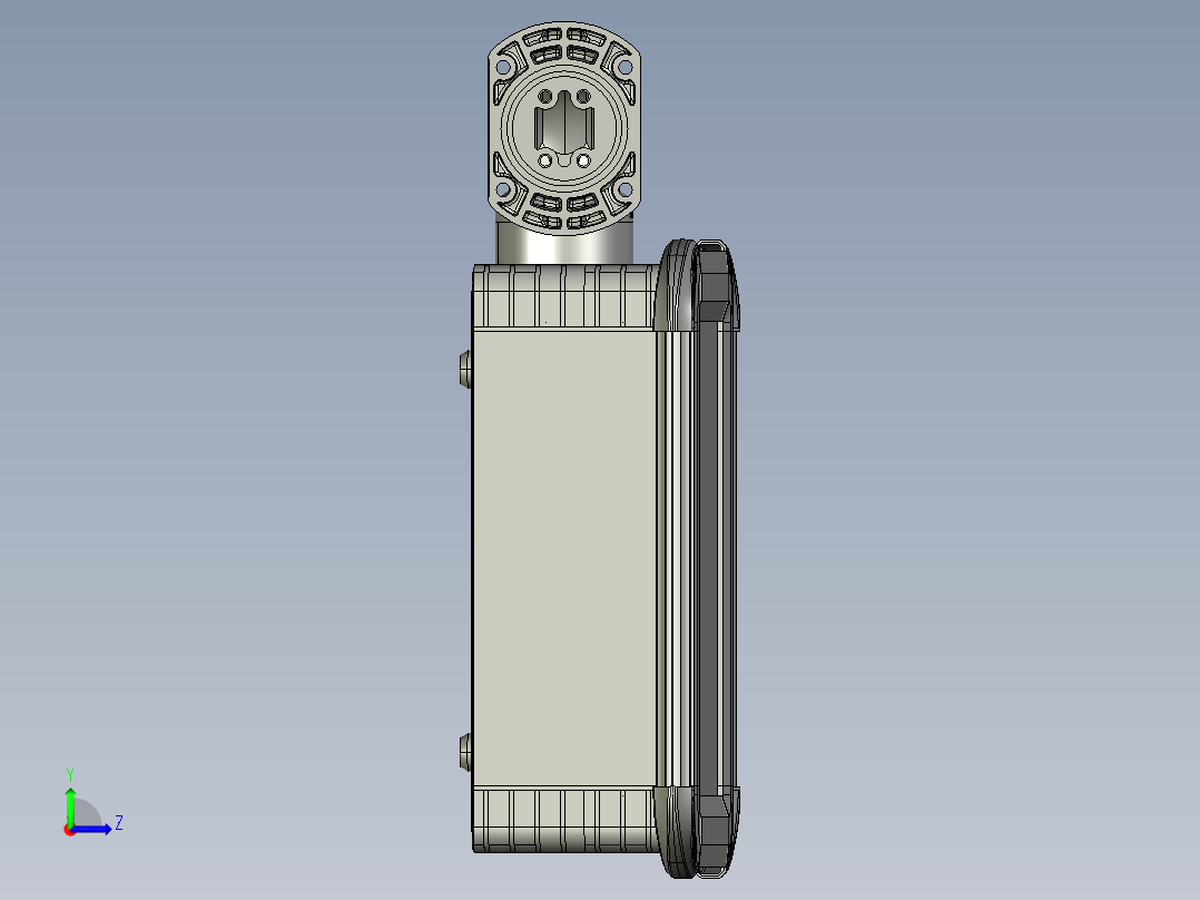 向上固定底座+90度箱体连接器+控制箱左视图