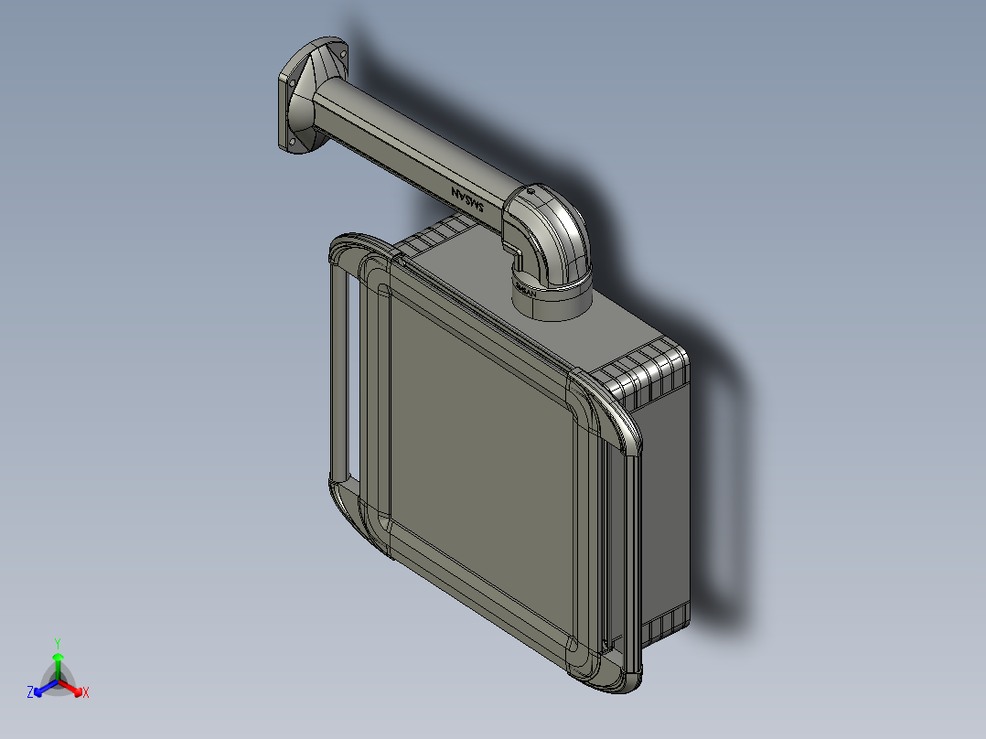 向上固定底座+90度箱体连接器+控制箱正等轴测图
